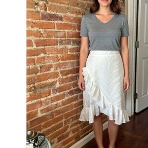 Andrew Marc White Asymmetrical Ruffle Skirt